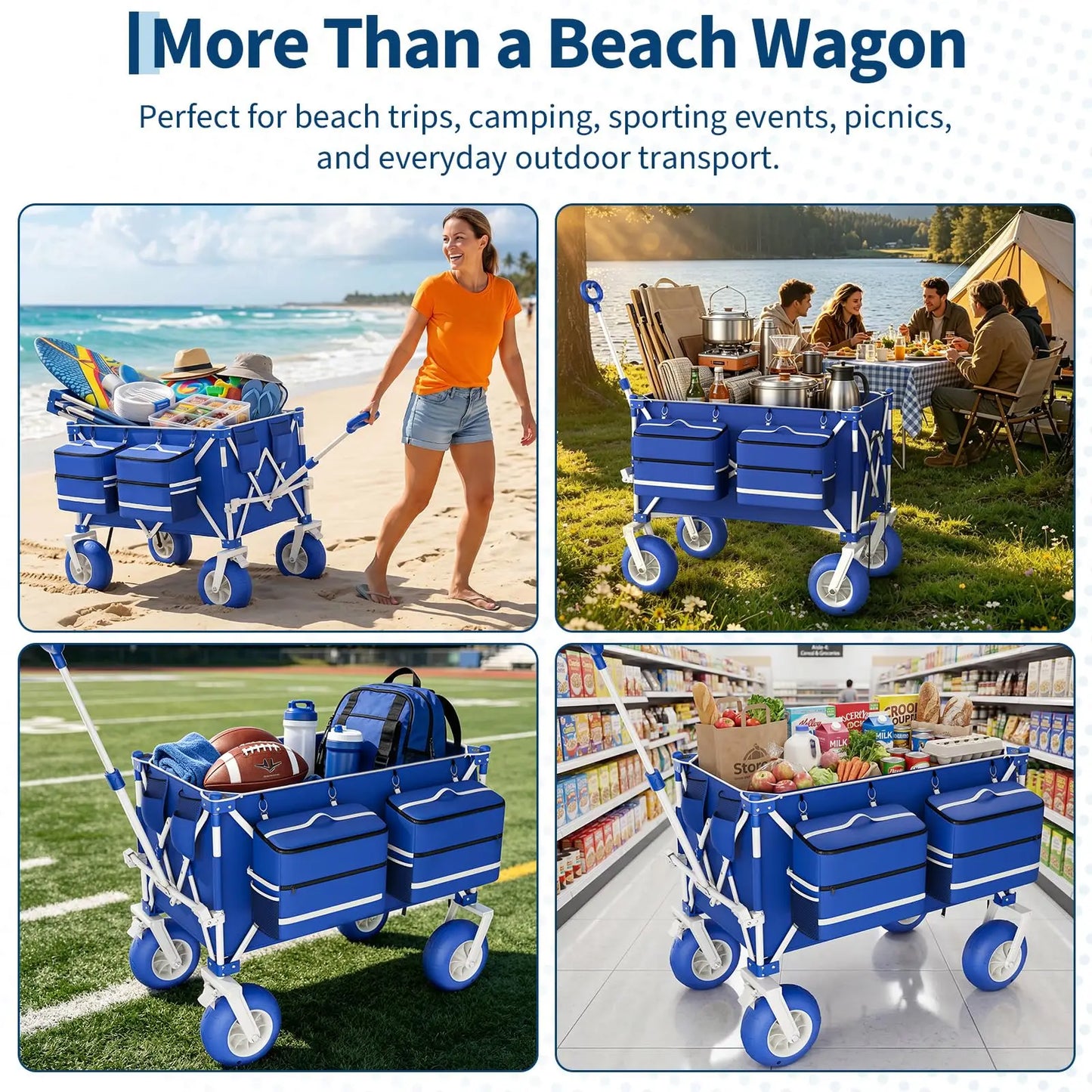 Heavy Duty Beach Wagon Cart | 460LBS | Folding Utility Wagon with 9" All-Terrain Wheels