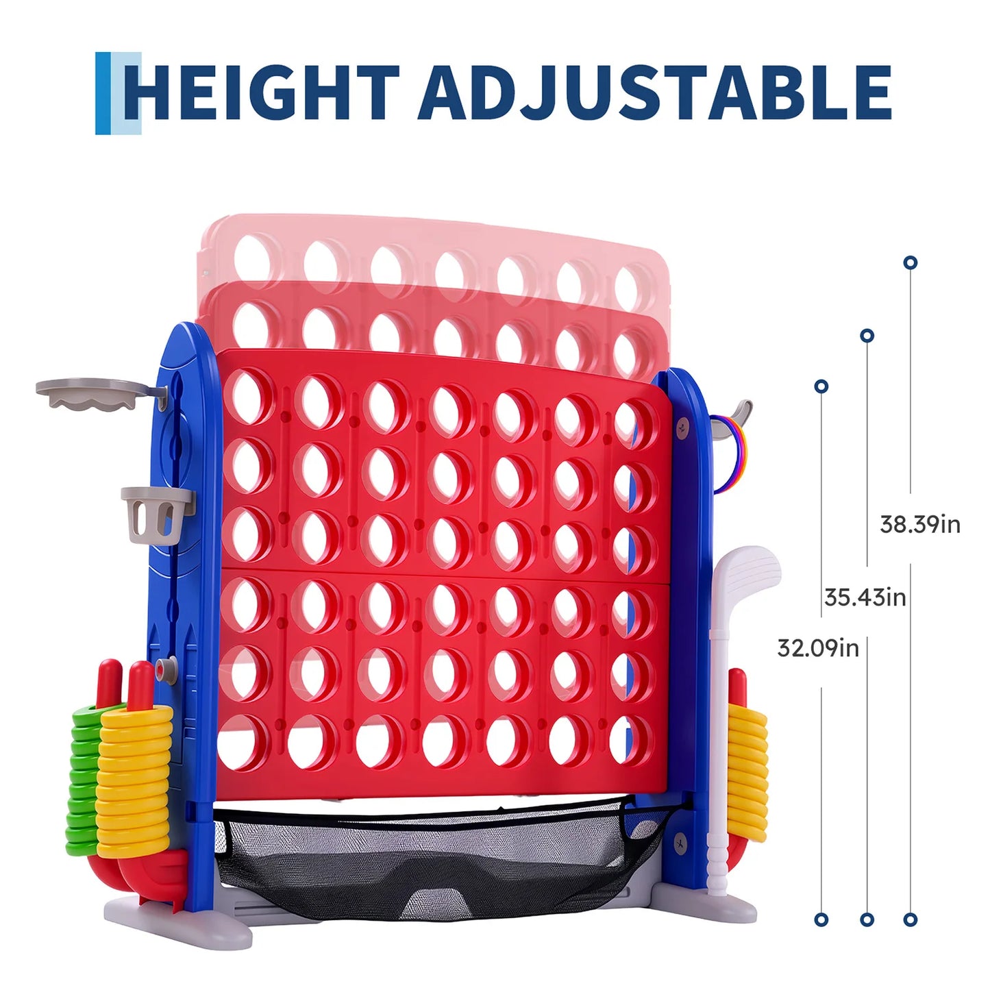 4-in-1 Giant Connect Game Set, Adjustable Height, Basketball Hoop, Ring Toss
