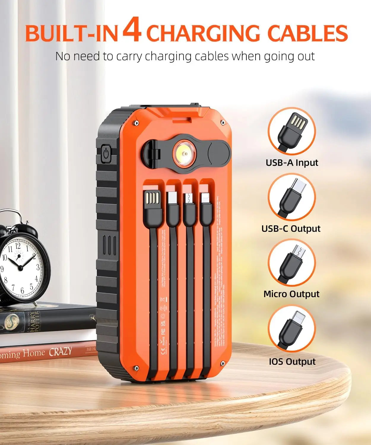 Solar Charger Power Bank 40000mAh Built in 4 Cables and Hand Crank