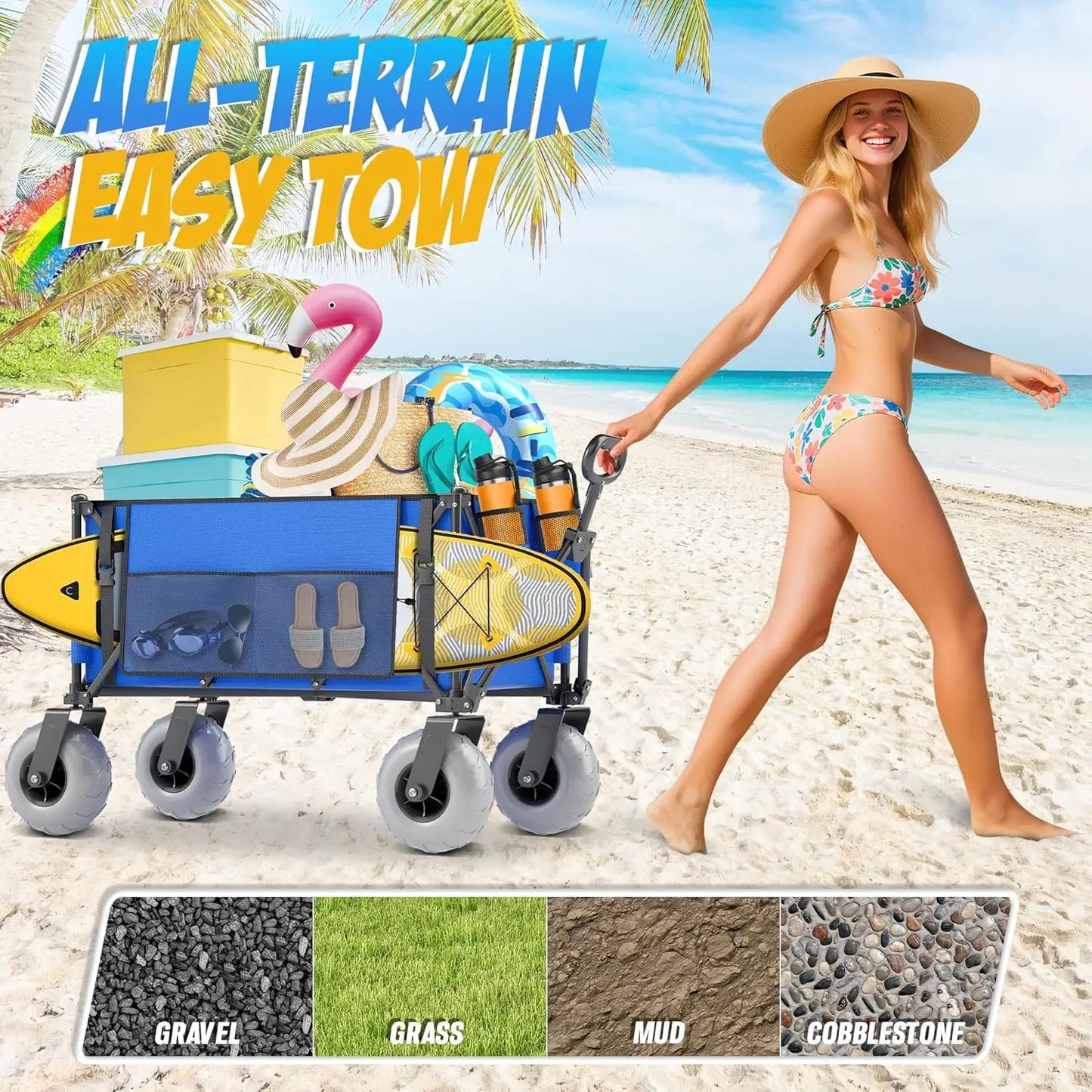 Beach Wagon with Big Wheels for Sand, 350lbs