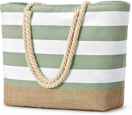 Large Canvas Beach Tote Bag, Waterproof and Sandproof