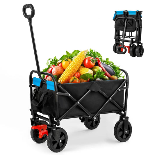 Folding Utility Wagon – 150 lb Capacity Beach, Garden & Camping Cart with Brakes