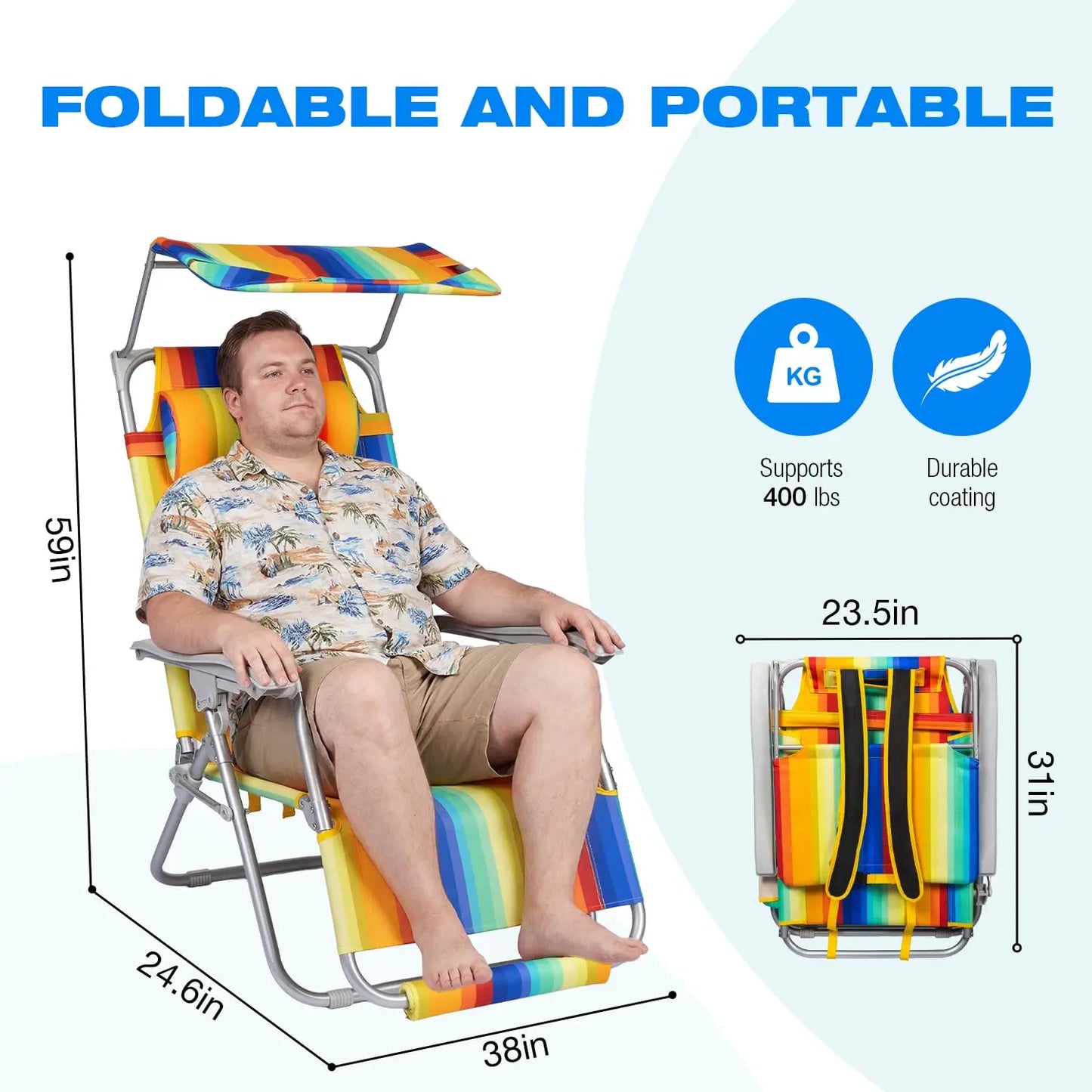 Lightweight Backpack Beach Chair, Zero Gravity Chair with Canopy