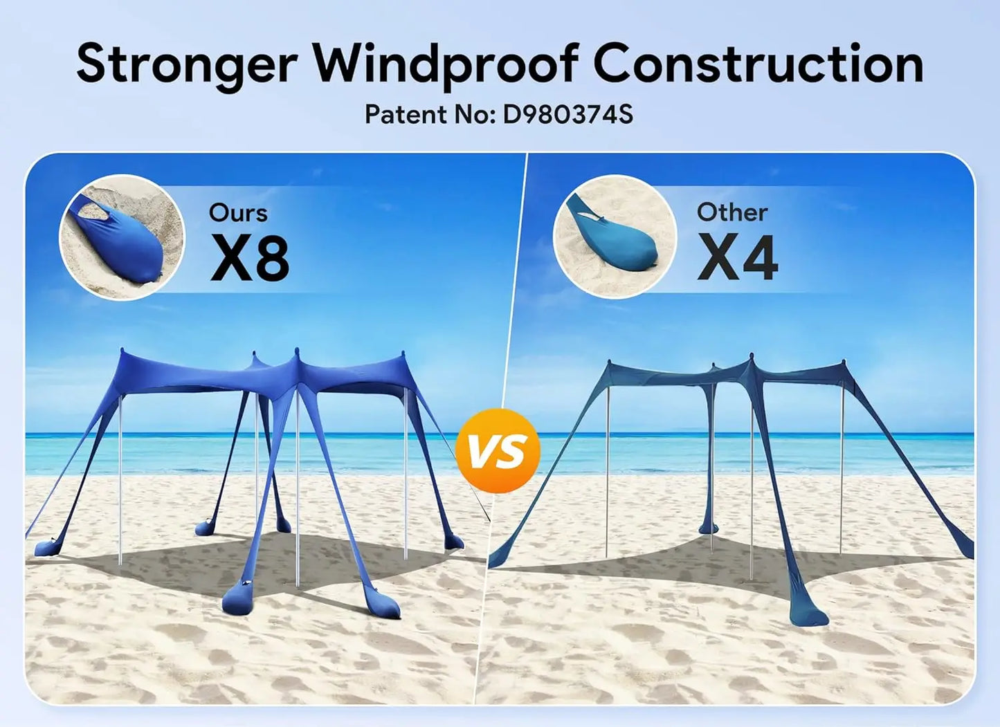 Outdoor Beach Canopy Tent — UPF50+, Sand Pockets, Stakes, Shovels & Support Poles
