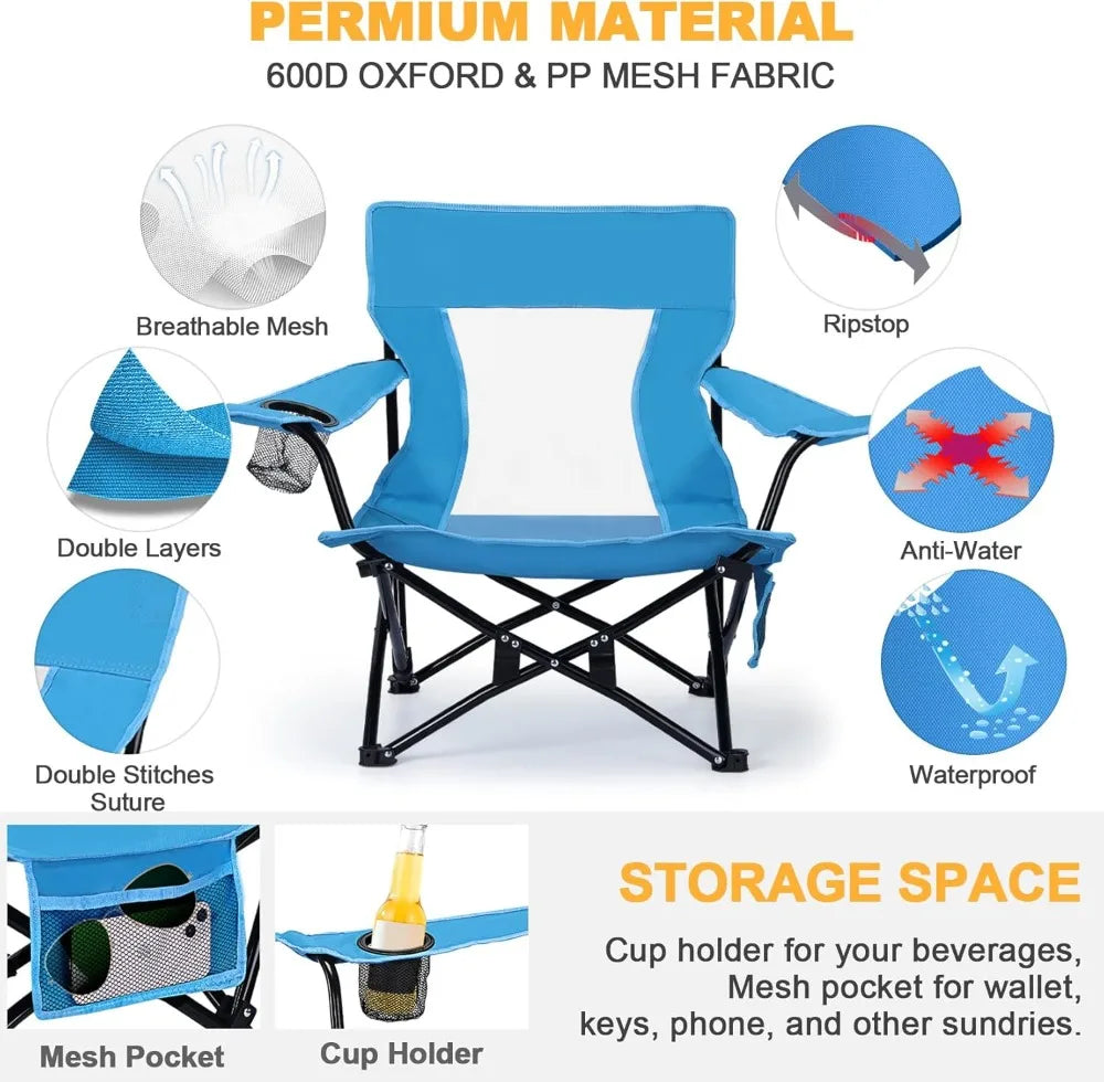 Heavy Duty Beach & Camping Chair (2 Pack) – Folding Outdoor Chair with Cup Holder & Carry Bag