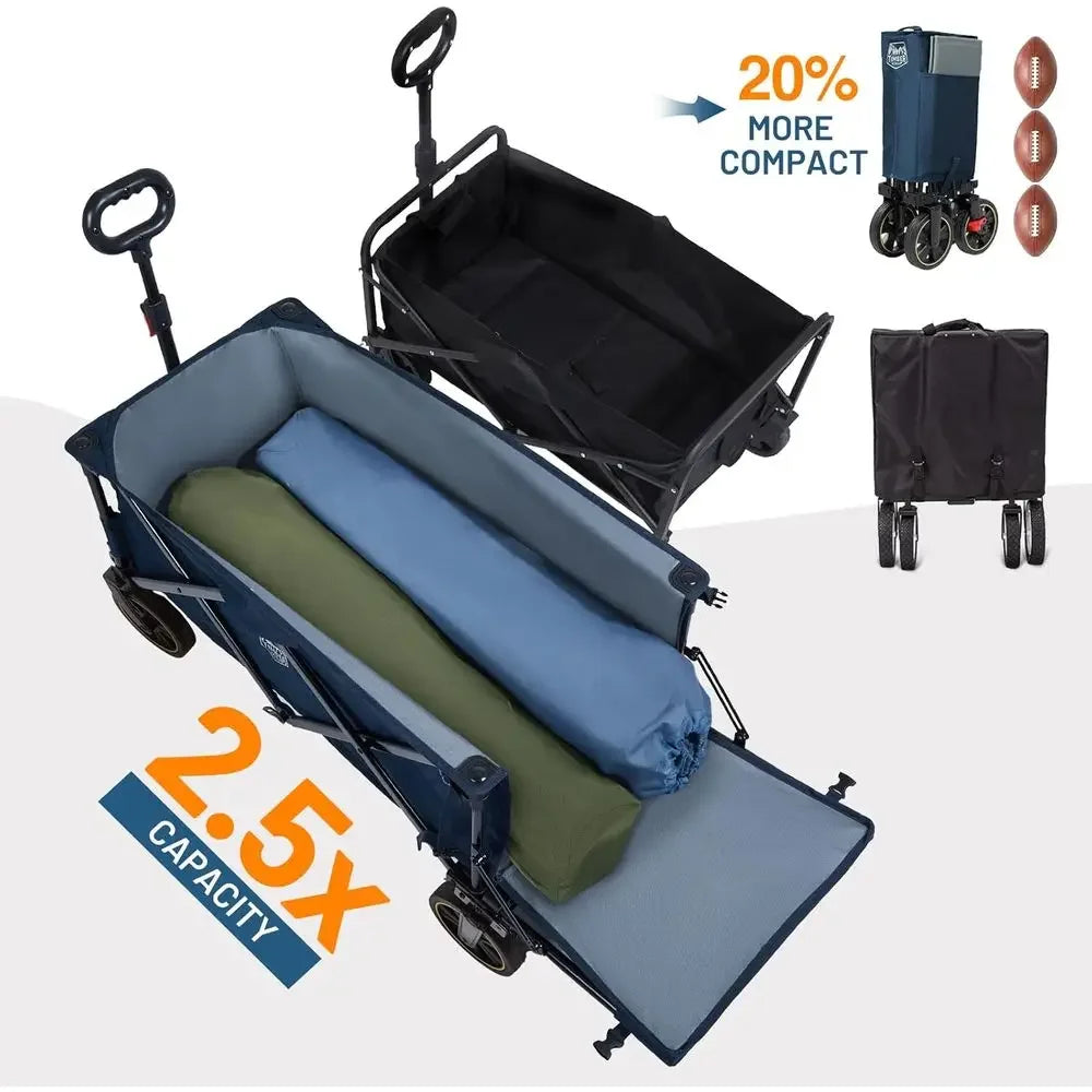 49 Long Folding Wagon with Tailgate and Brakes, 300lbs Capacity, Adjustable Handle, 250L Storage