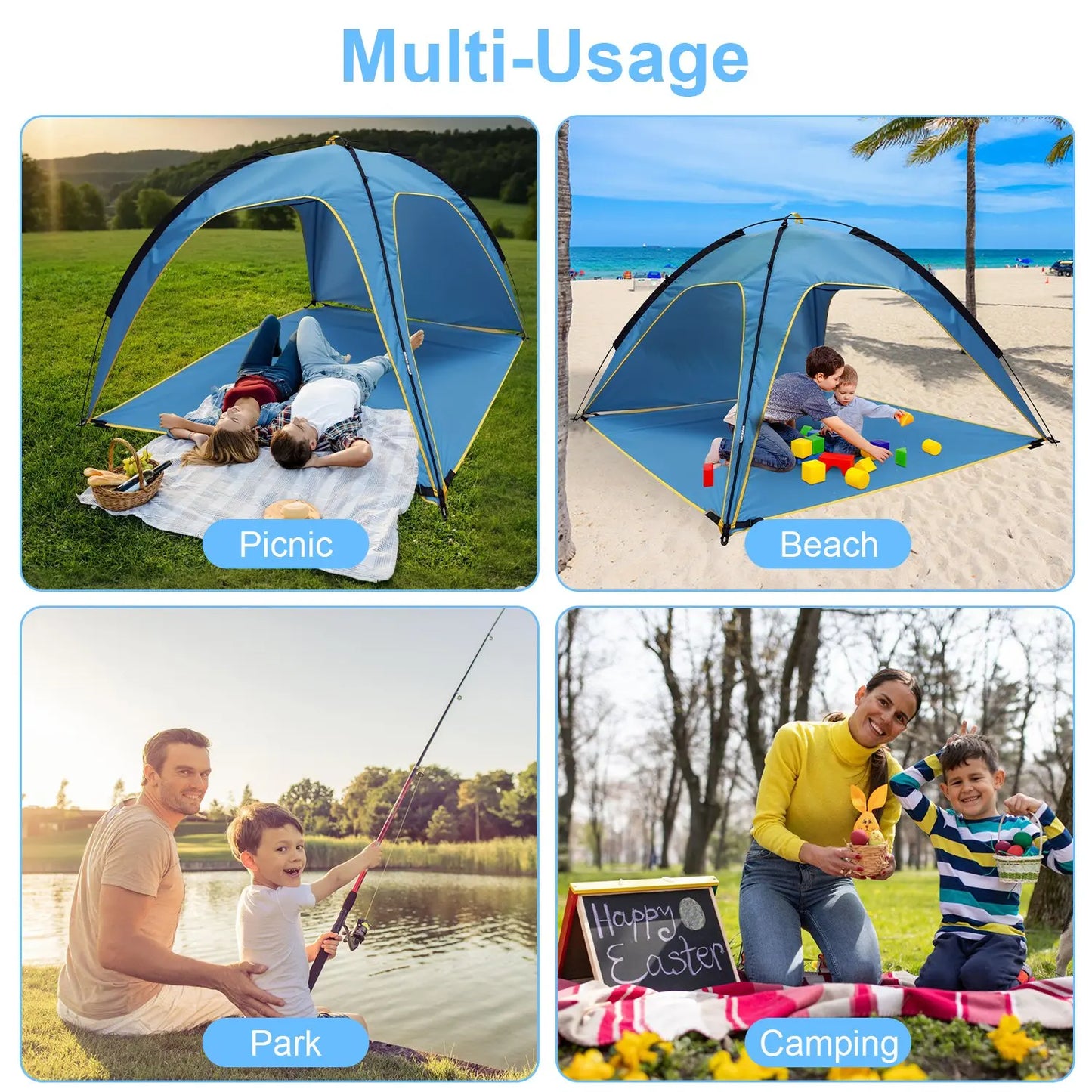Beach Tent Sun Shelter UPF 50+ – 6.9 x 6.9 ft Portable Canopy for 4–6 Adults