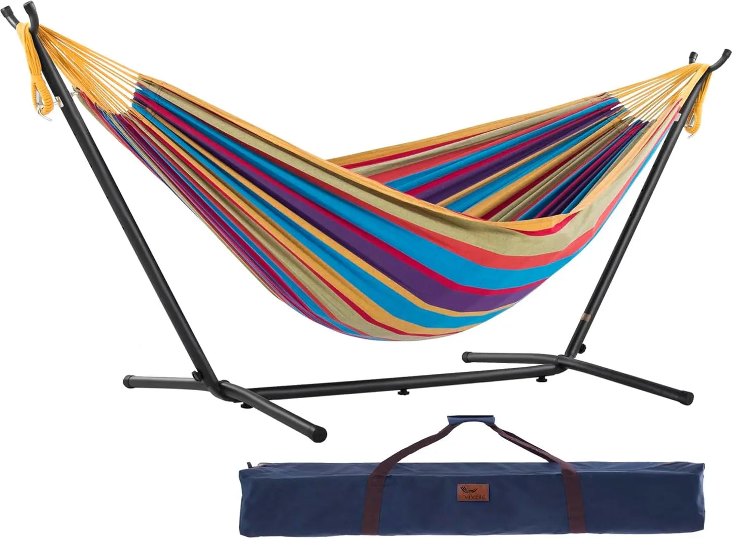 Double Cotton Hammock with Space Saving Steel Stand, 450 LB Capacity