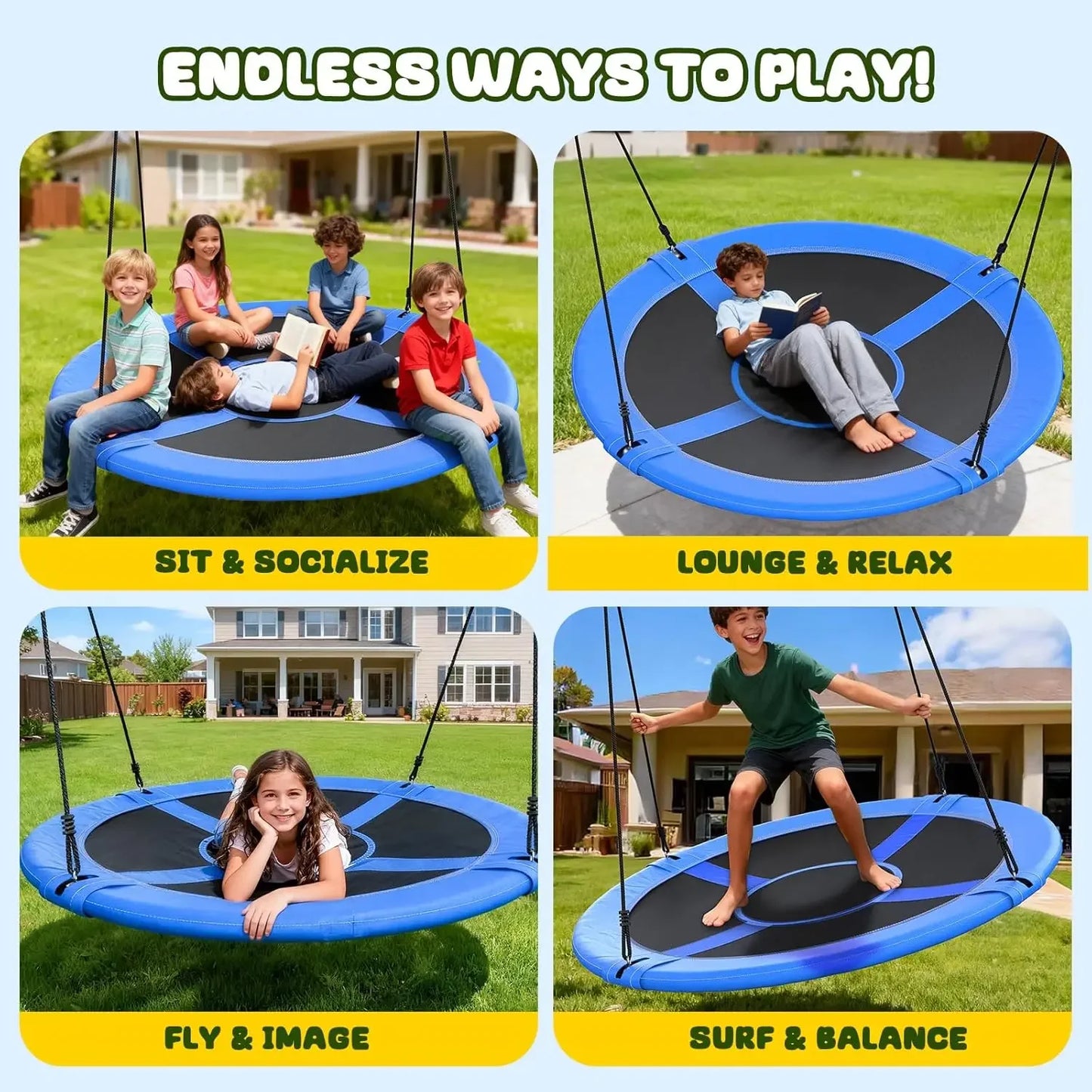 60" Saucer Tree Swing with Hanging Straps — Waterproof, Easy Assembly