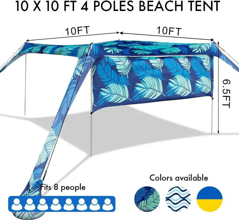Beach Canopy Tent Shade with Sidewalls 10x10FT