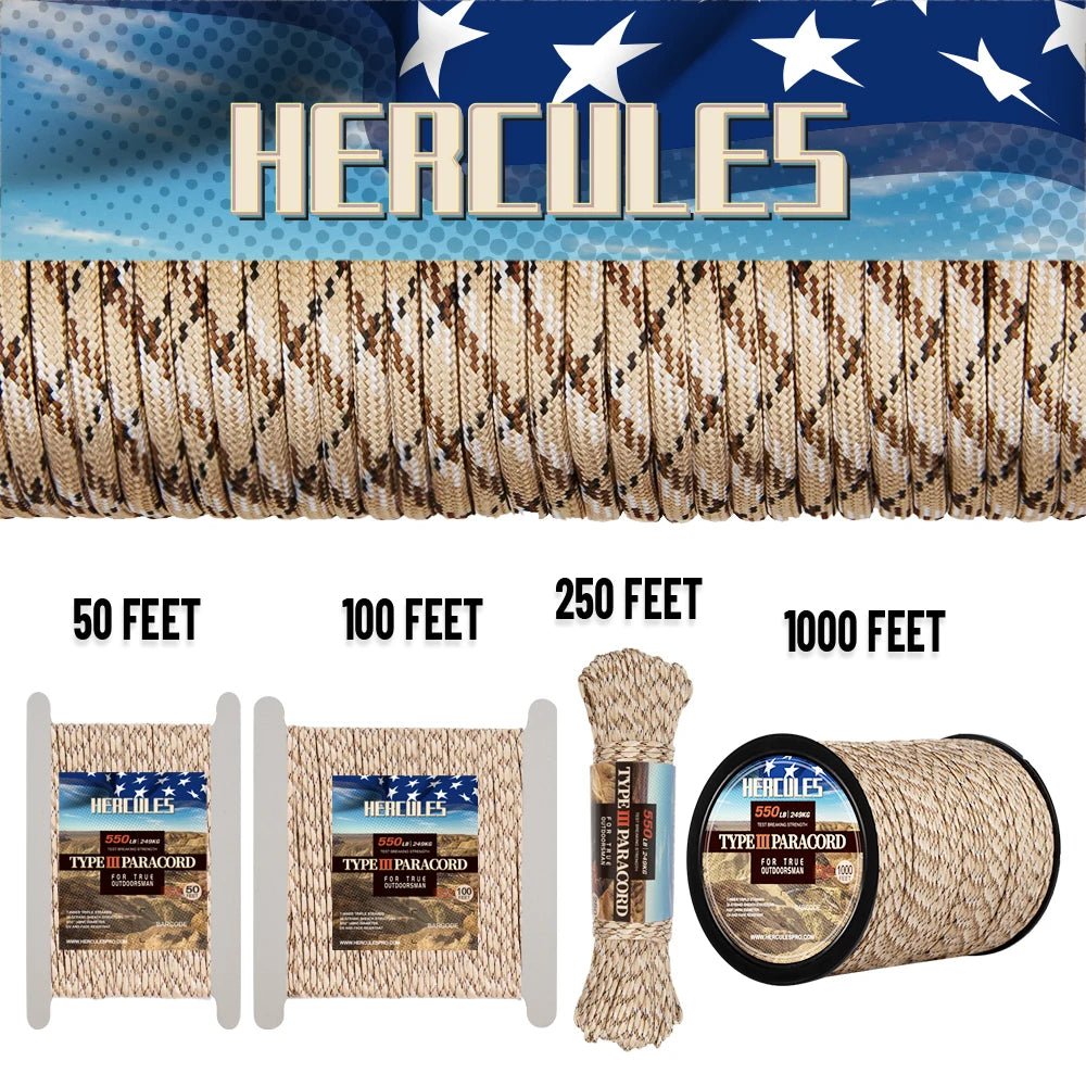 550 Paracord Rope | 7-Core | 4mm | 100ft–1000ft | Camping, Survival & Tent Rigging