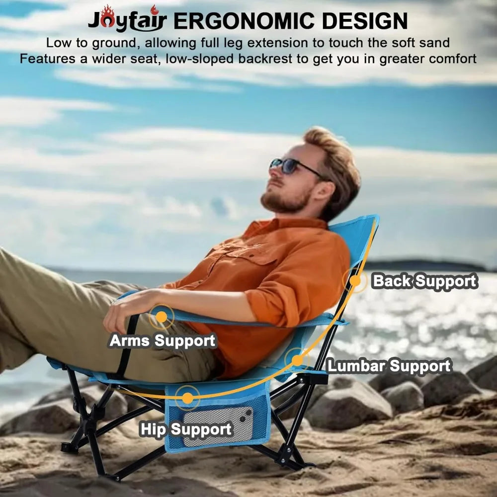 Heavy Duty Beach & Camping Chair (2 Pack) – Folding Outdoor Chair with Cup Holder & Carry Bag