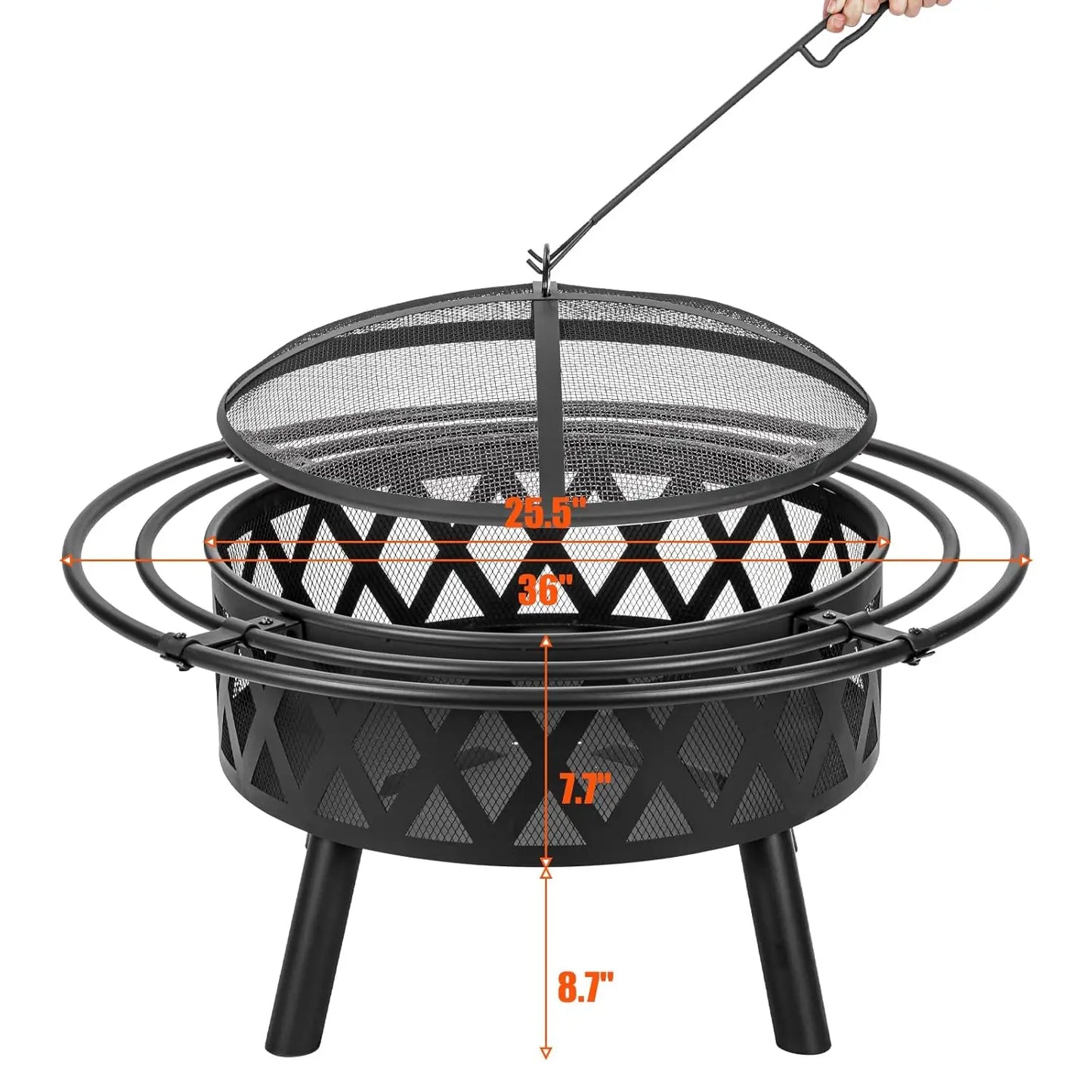 36 Inch Wood Burning Fire Pit with Spark Screen & Fire Poker