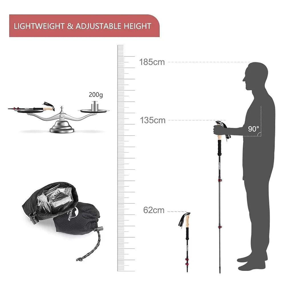 2 PCS Trekking Poles, Lightweight Carbon Fiber