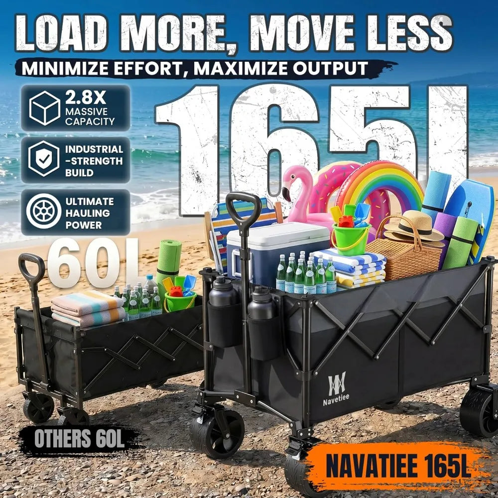 Heavy Duty Collapsible Wagon 330LBS | Folding Utility Cart for Camping Garden Beach
