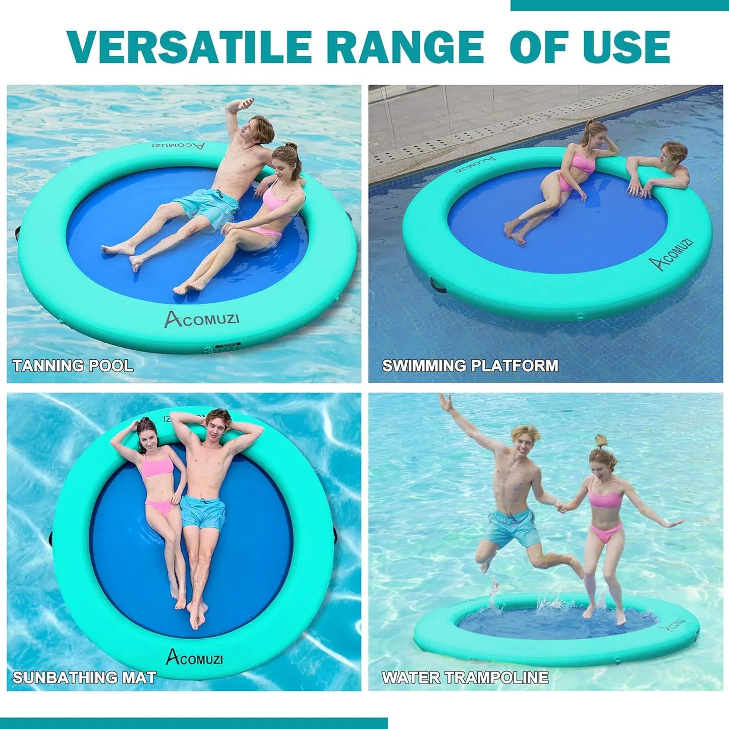4/6/8/10/12FT Water Hammock Inflatable Floating Dock, Round Floating Ring Lake Floats for Adults, Heavy Duty Pool Float Raft