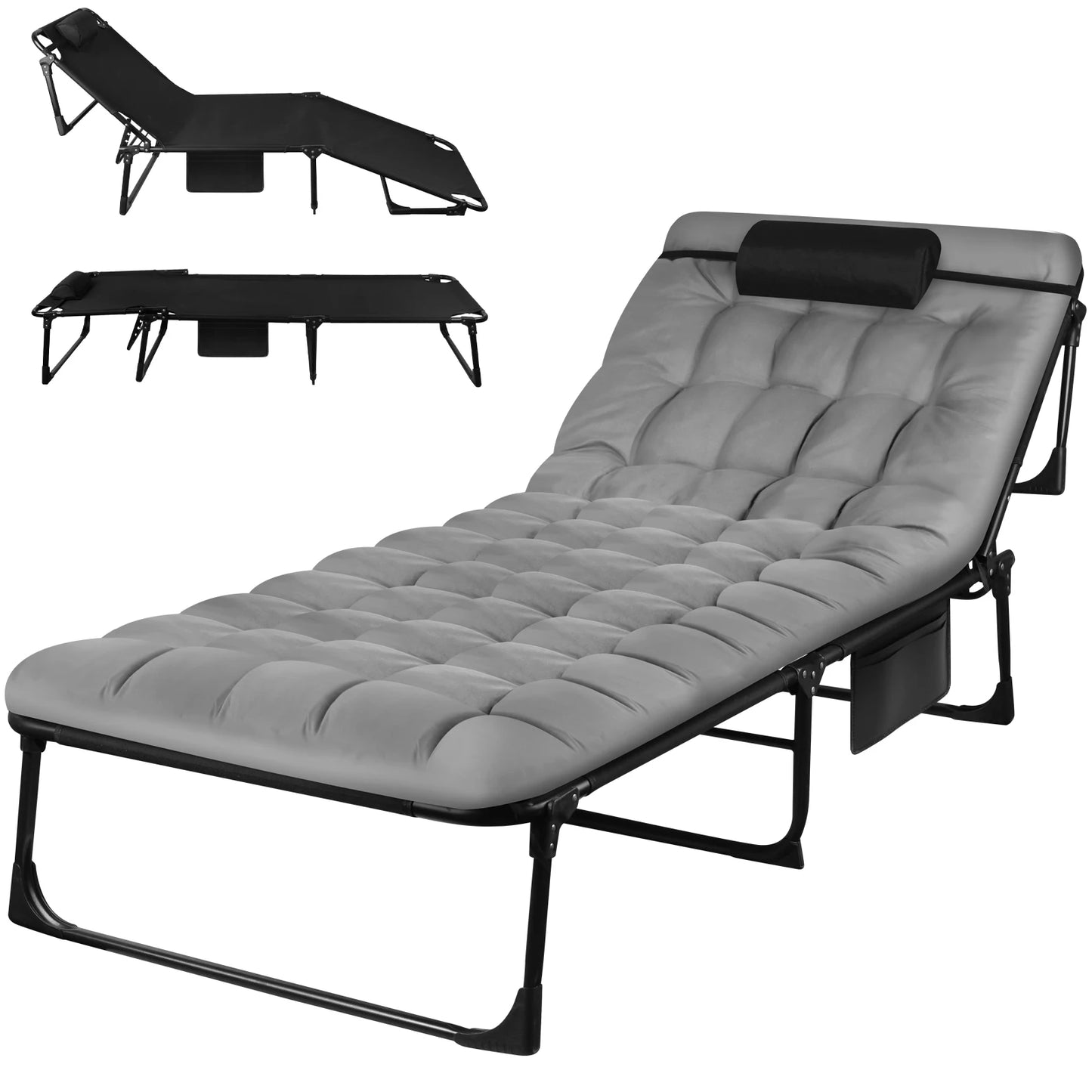 Folding Camping Cot - 3-Position with Pillow