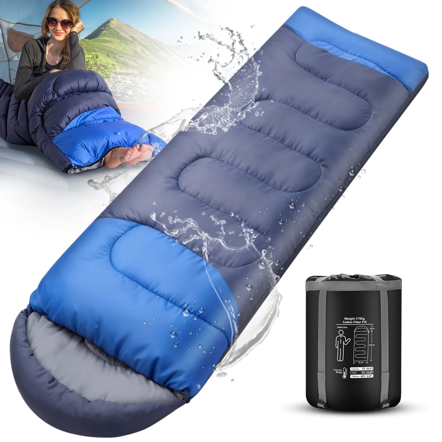 Camping Sleeping Bag, Ultralight, Waterproof, Windproof