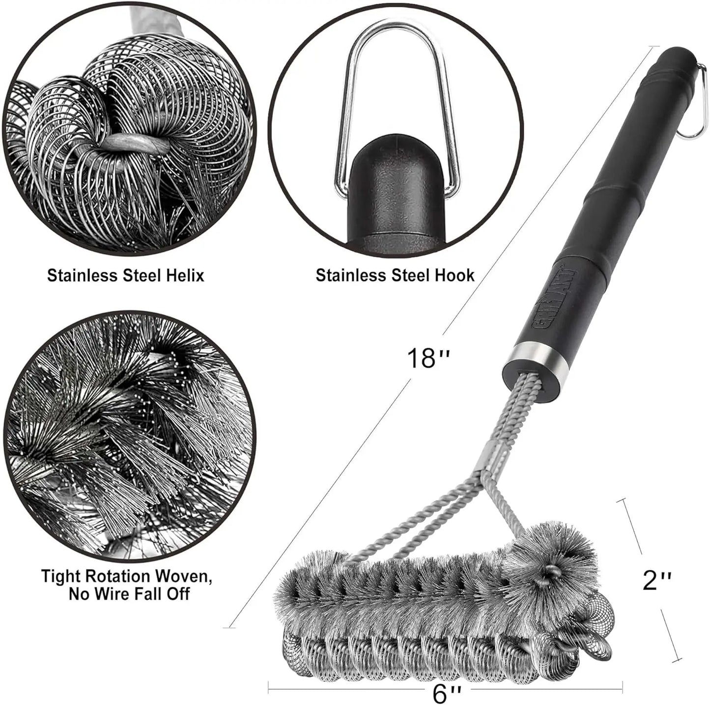 2-in-1 BBQ Grill Brush: Wire & Helix Combo - Safe, Efficient Cleaning for All Grills - 18" Long Handle