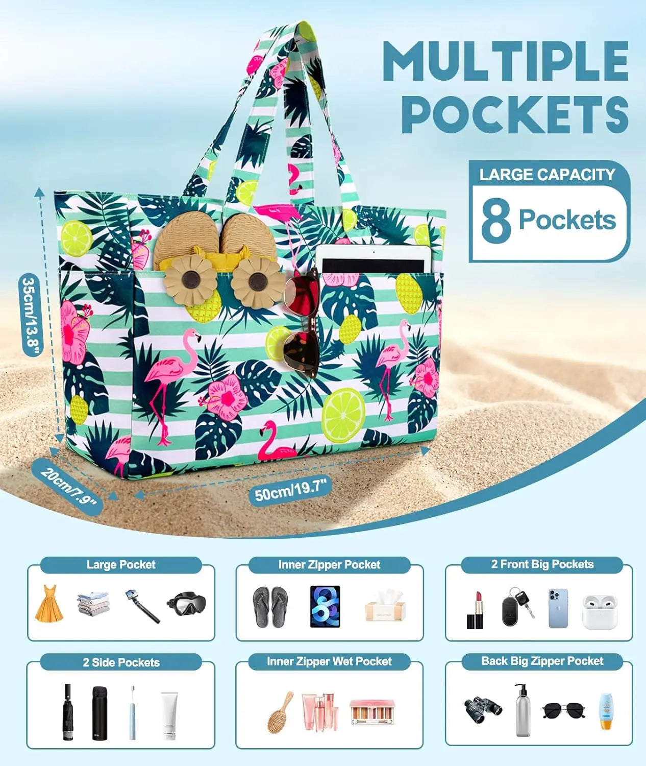 Extra Large Beach Tote, Lightweight Foldable