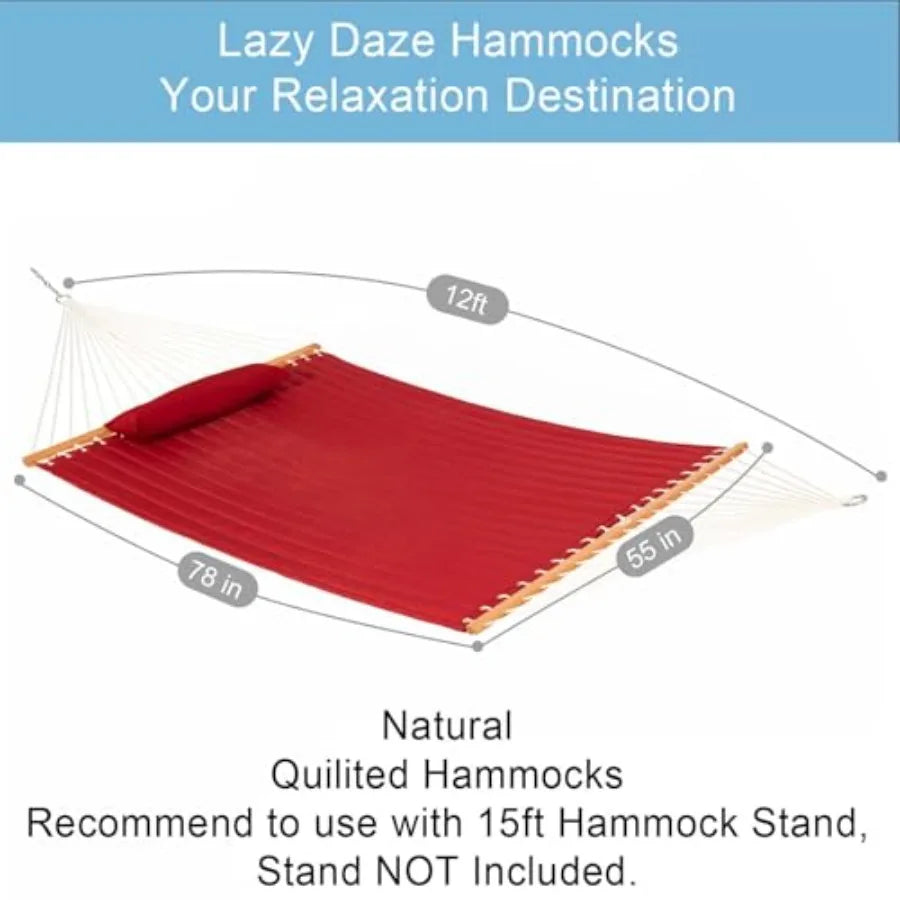 12 FT Double Quilted Hammock, Burgundy, 450lbs Capacity