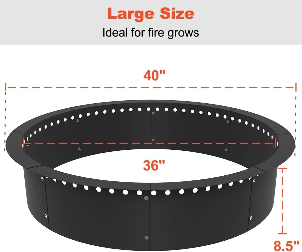 Outdoor Smokeless Fire Pit Ring Liner 40-Inch — Heavy Duty Solid Steel
