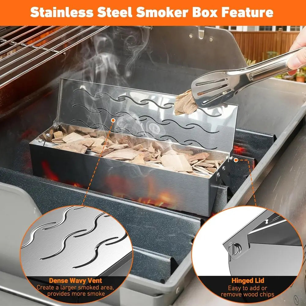 Wood Chip Smoker Box | Stainless Steel BBQ Smoke Box for Gas & Charcoal Grills