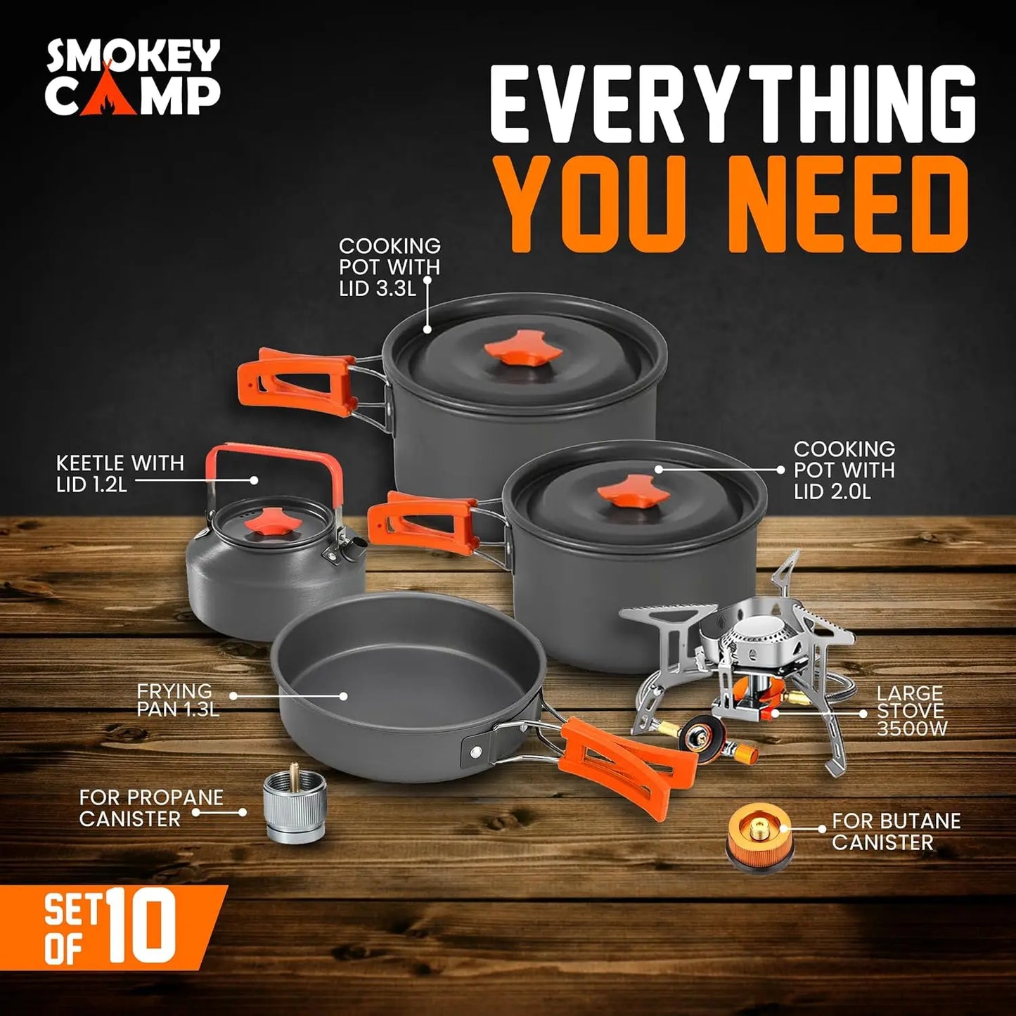 Camping Cookware MKit Set with Stove – All-in-One Non-Stick Backpacking Kit