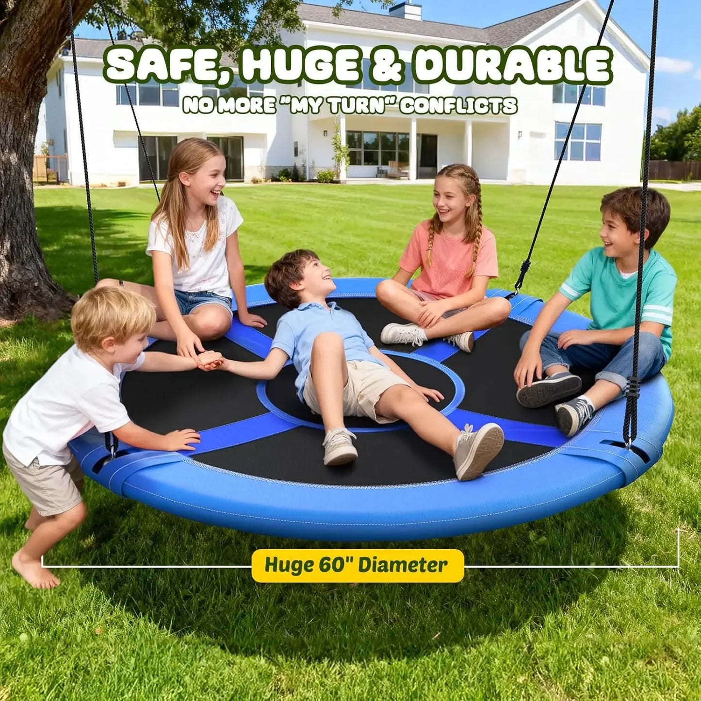 60" Saucer Tree Swing with Hanging Straps — Waterproof, Easy Assembly