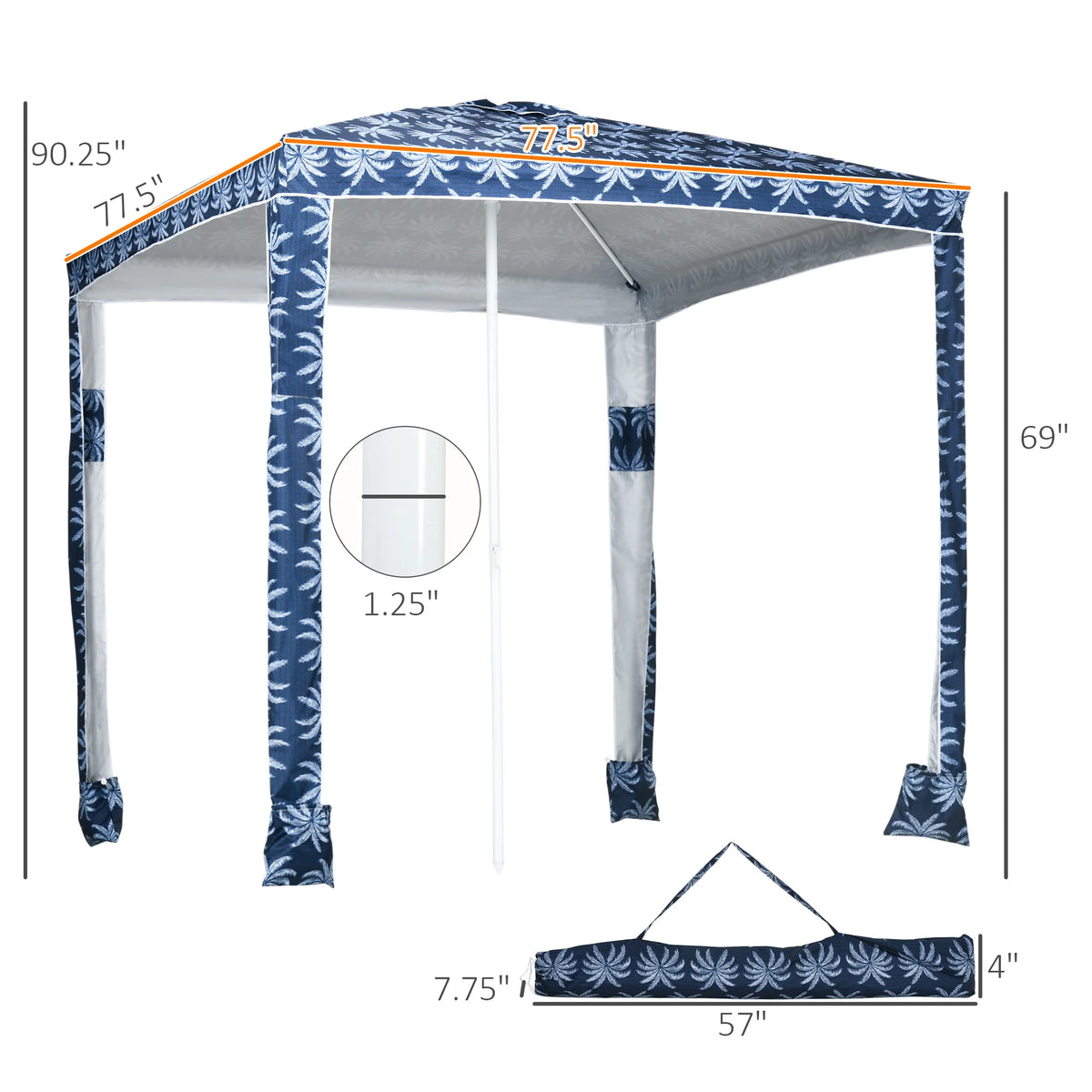 Outsunny 6.5' Ruffled Beach Umbrella with Sandbags & Carry Bag — Blue