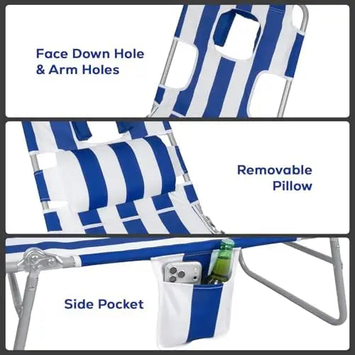 2-Pack Folding Tanning Beach Chair with Face Hole | 5-Position Reclining Sun Lounger