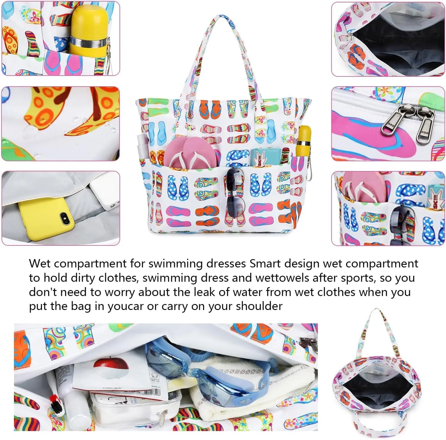 Waterproof Beach Tote Bag with Wet Compartment