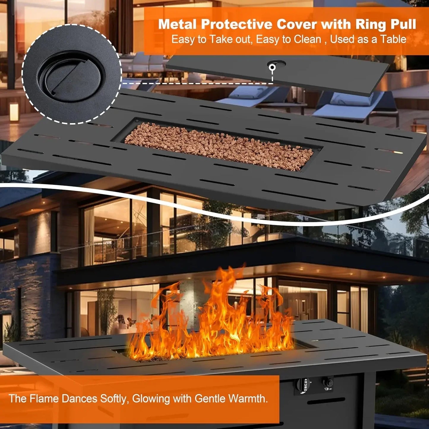 43 inch Outdoor Propane Fire Pit 50,000 BTU Gas Fire Pit with Lid and Waterproof Cover