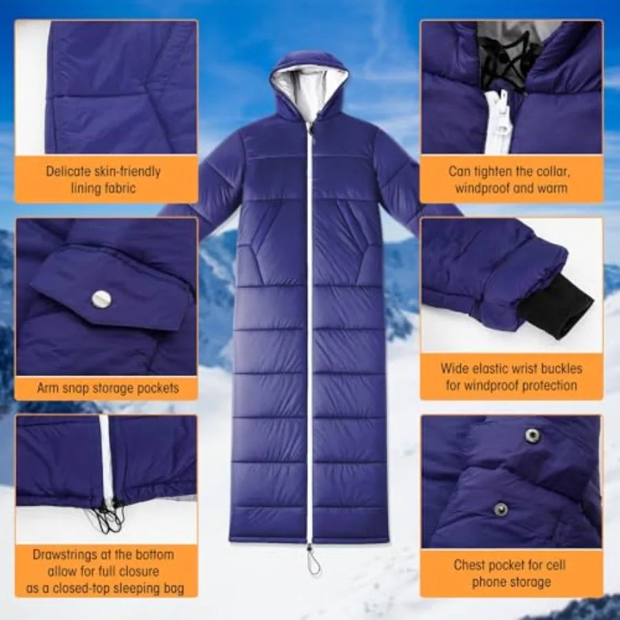 Wearable Sleeping Bag for Adults with Sleeves and Hood- 0 Degree Extreme Cold