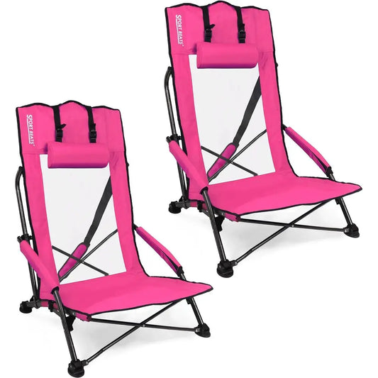 Low Folding Beach Chairs Set of 2