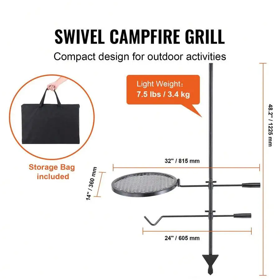 Swivel Campfire Grill Grate | 360° Adjustable Heavy-Duty Fire Pit Grill