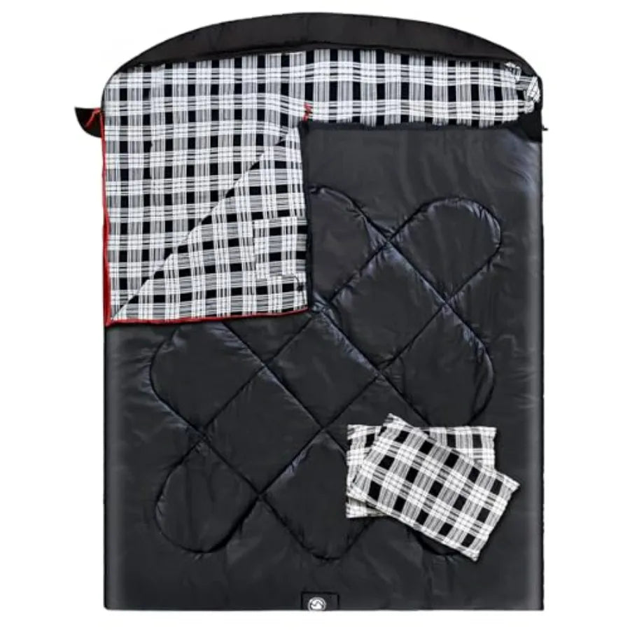 Sleeping Bag , Flannel Cotton, Gray, Double XXL Queen Size with 2 Pillows