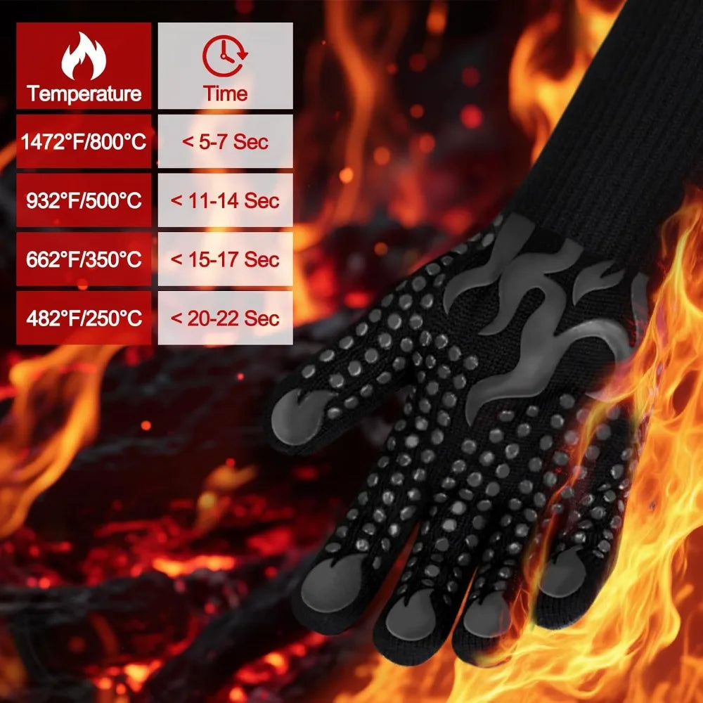 1472°F Heat Resistant BBQ Gloves | Silicone Non-Slip Grilling & Oven Gloves