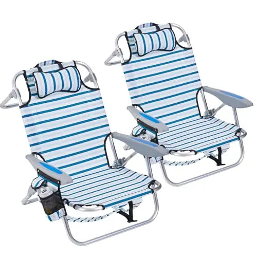 2-Pack Lightweight Portable Beach Chair – Lay Flat Folding Chair with 5 Positions & Cushion