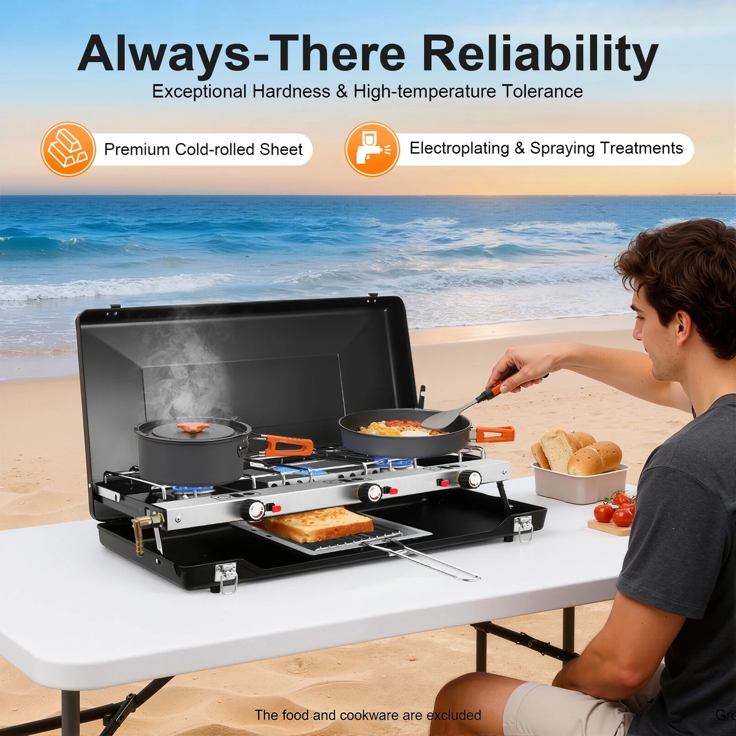 Portable 3-Burner Gas Camping Stove | 4.5KW | Piezo Ignition | Windproof | Tabletop