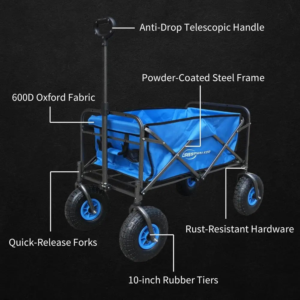 Heavy-Duty Collapsible Cart with Balloon Wheels and Chair Racks, Sand-Friendly, 300 LB Capacity