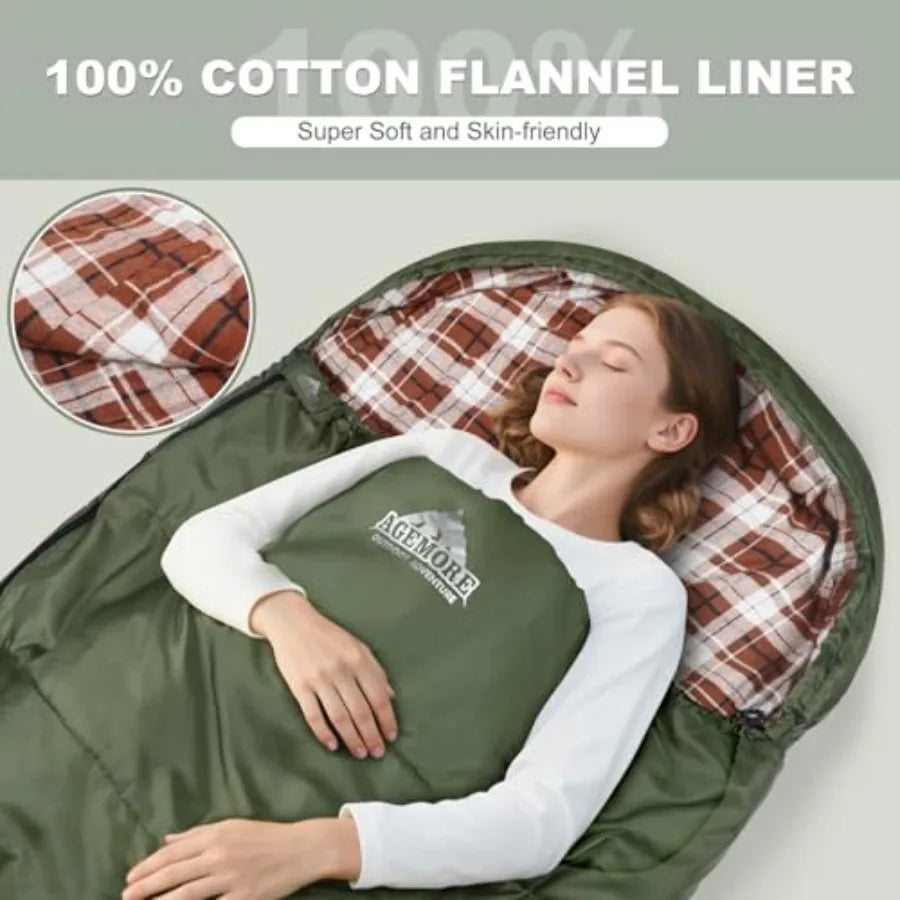 Cotton Flannel Sleeping Bag: Lightweight XXL, 3-Season