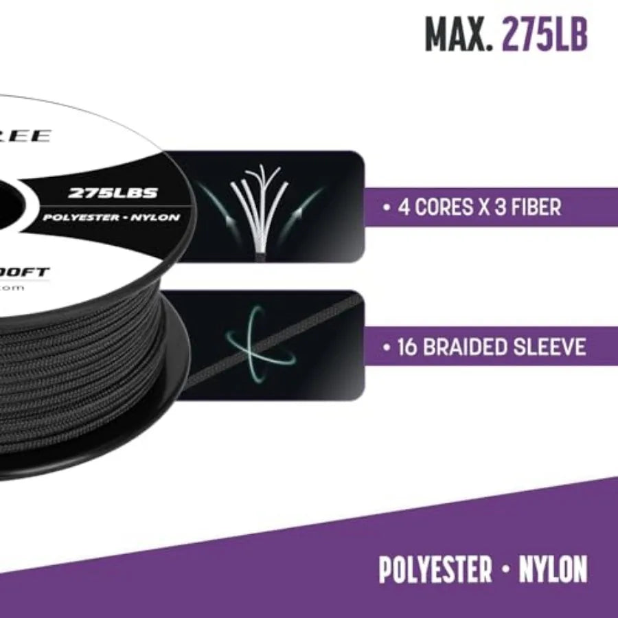 275 Paracord | 2.4mm Tactical Cord | 100ft Spool | 275LB Breaking Strength