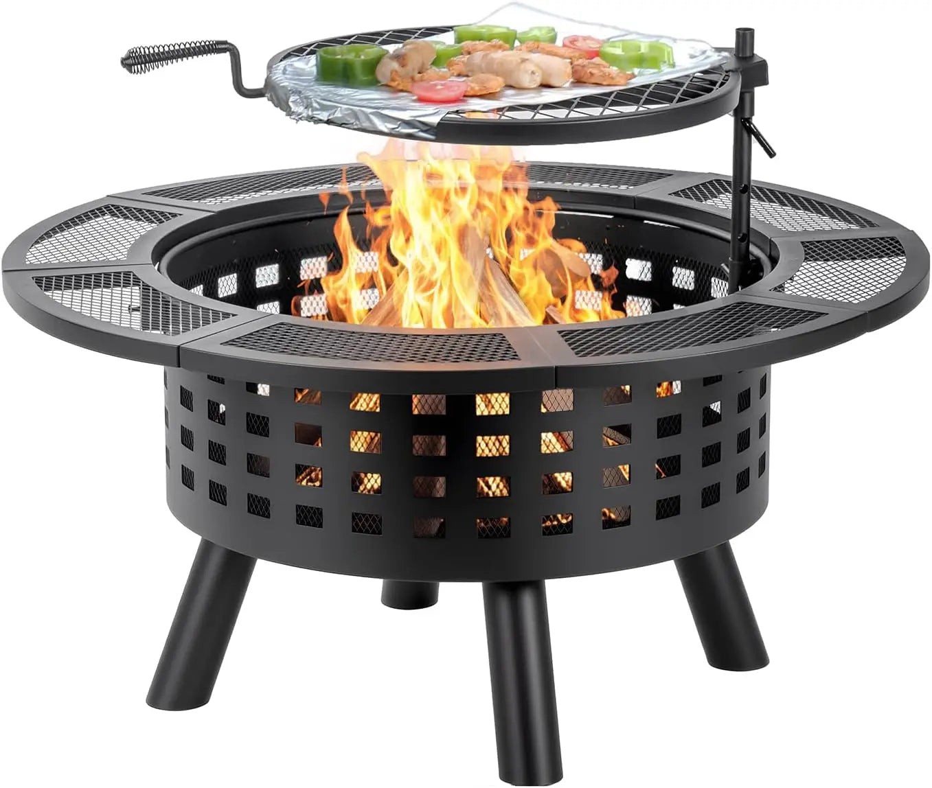 36" 3-in-1 Wood Burning Fire Pit with Grill Grate, Lid & Fire Poker
