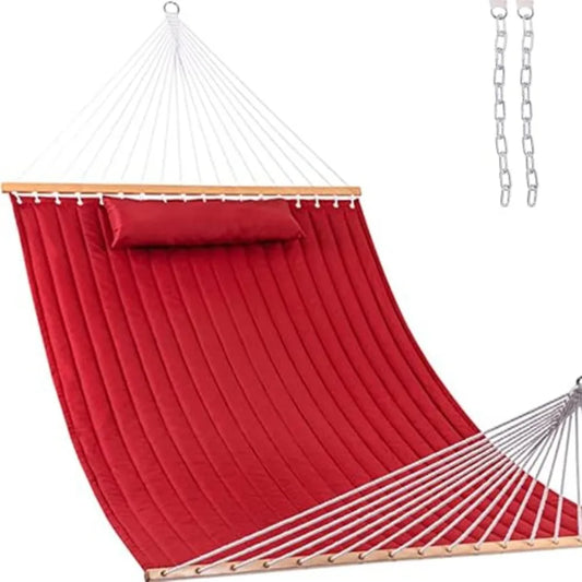 12 FT Double Quilted Hammock – Spreader Bar, Detachable Pillow & 450 lb Capacity