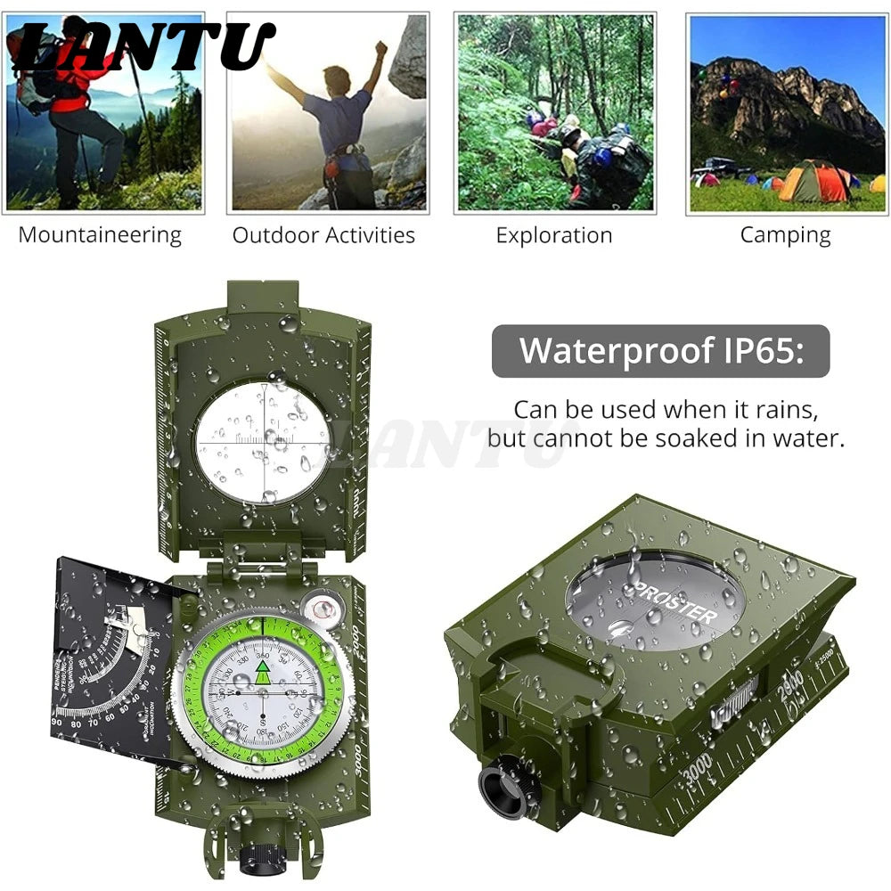 Durable Metal Military Compass, Waterproof with Fluorescent Scale