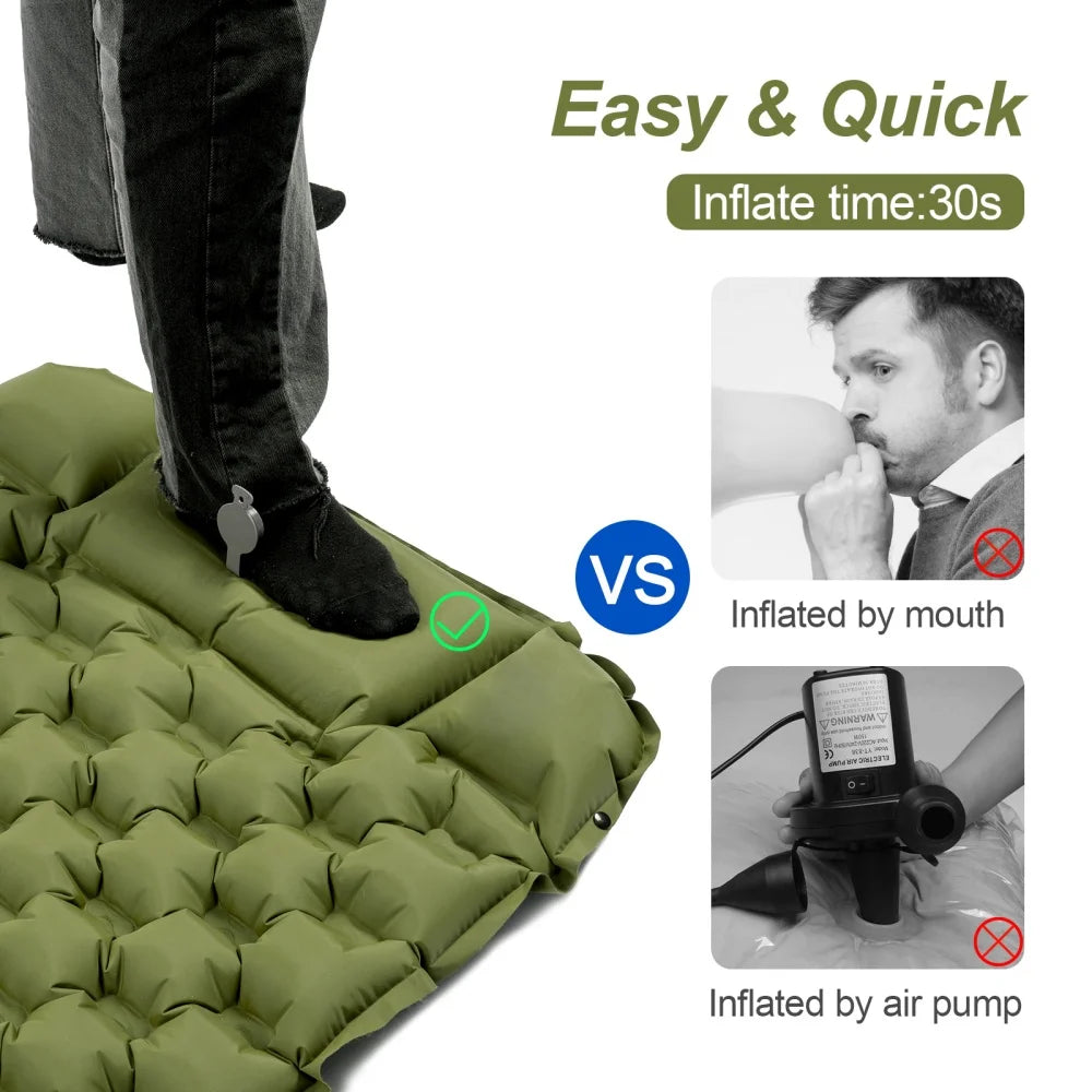Inflatable Sleeping Mat with Pillow, Foot Pump, 77"x25.5"