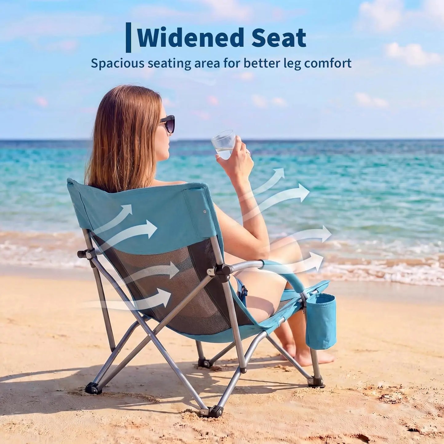 Beach Chair, Extra Wide Seat, Carry Bag