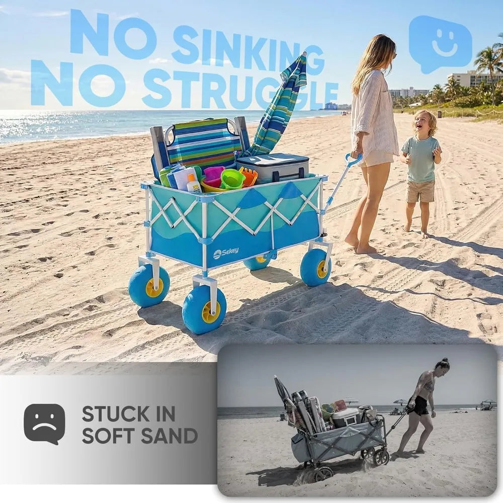 600 LBS Beach Wagon 9" Sand-Proof Wheels, Foldable Cart, 200L