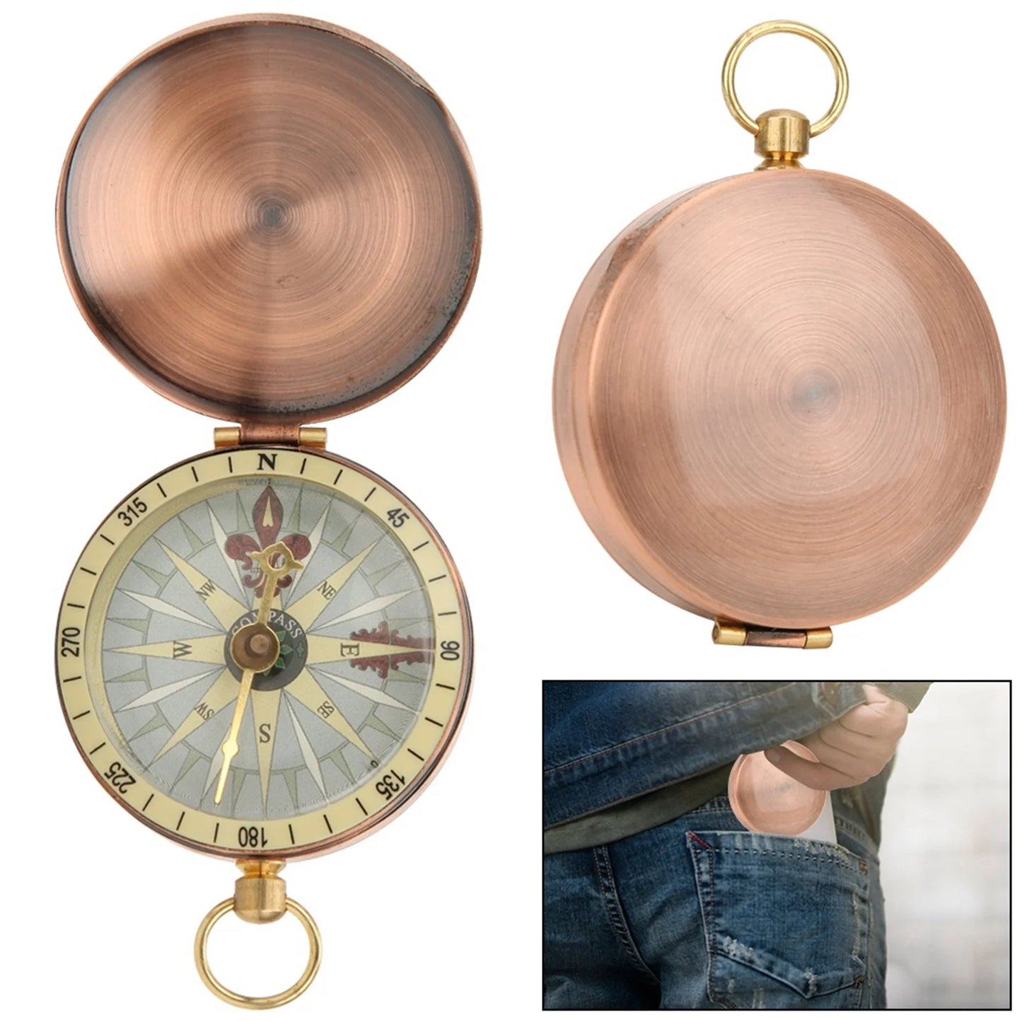 Vintage Retro Metal Copper Compass